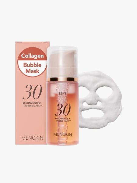 Menokin Collagen Bubble Mask in branded component on a light gray background